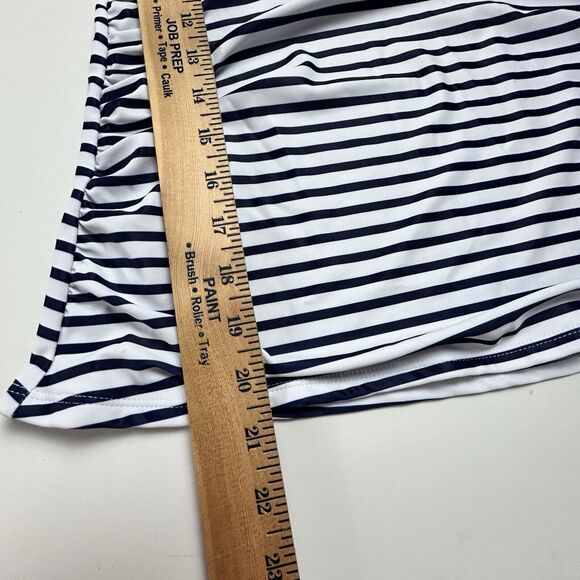 Yonique Open Back Halter Tankini Top Swimsuit Blue White Stripe XL Ruched - Picture 10 of 11